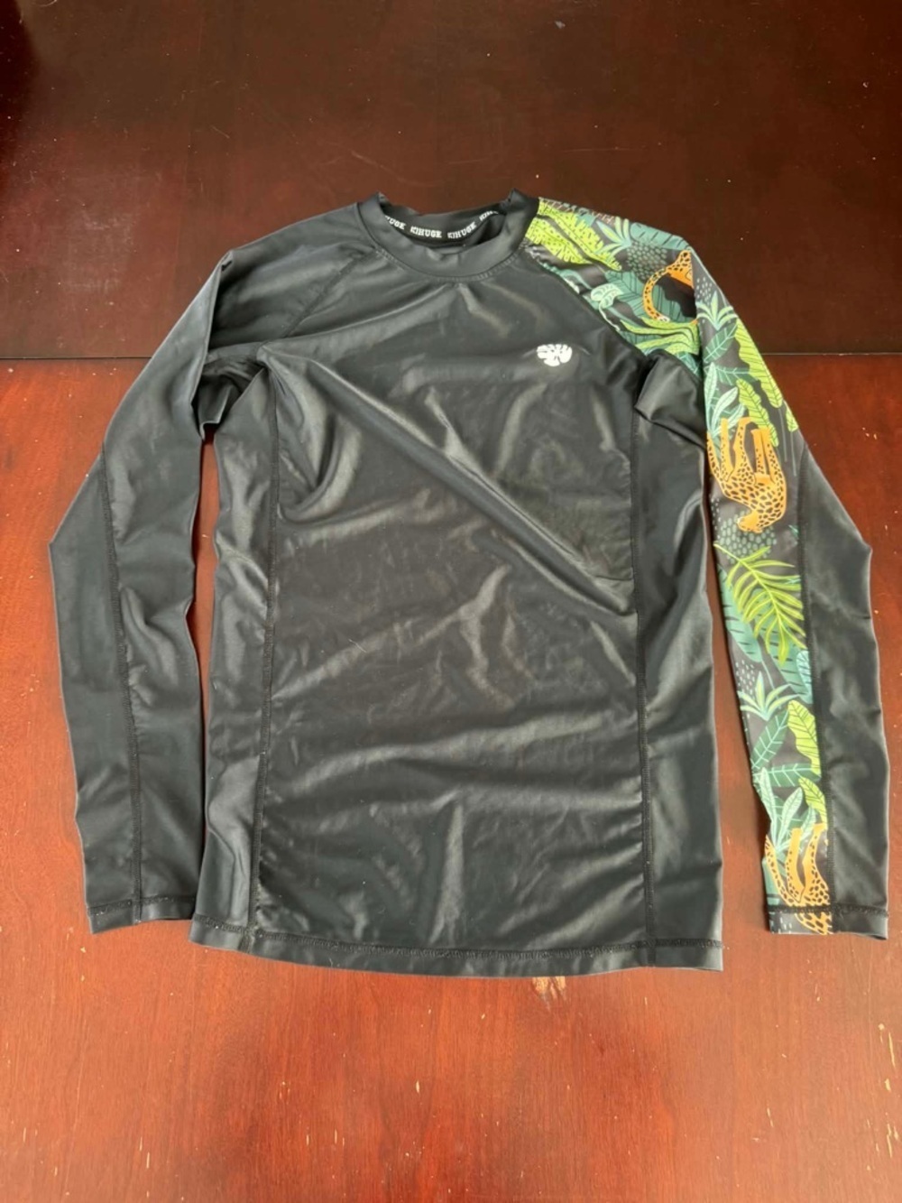 KHUGE Sports Long Sleeve Rash Guard Jungle Leopard Print Sleeve | Size L Surf - Picture 2 of 4